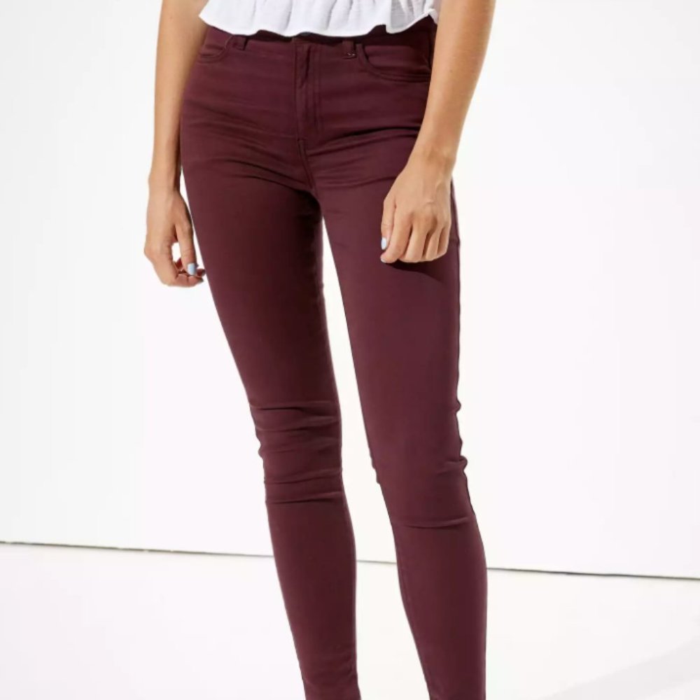 American Eagle Hi-Rise 'Super Super Stretch' Burgandy Jeggings